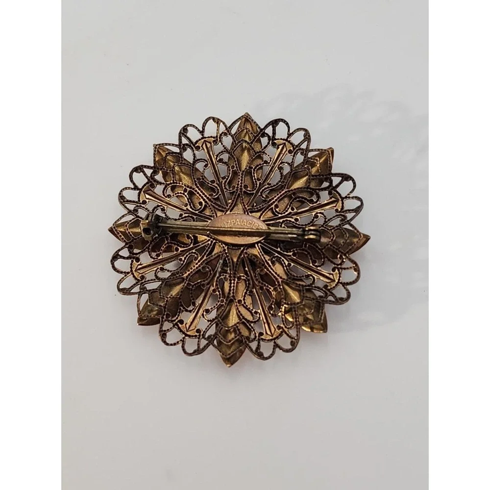 Vintage Signed‎ Liz Paiacios Red enamel rhinestone Flower Brooch Pin